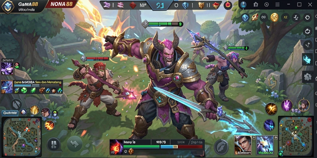 Tampilan aksi intens dalam gameplay MOBA NONA88.