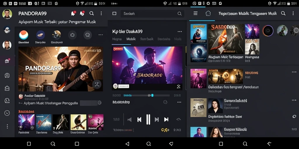 Tampilan antarmuka PANDORA99 dengan koleksi musik yang menarik.