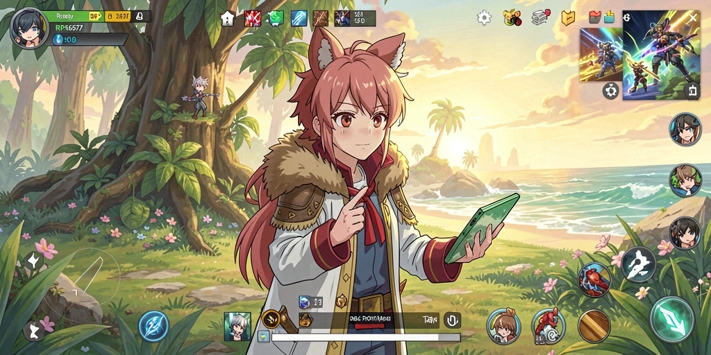 Tangkapan layar gameplay yang penuh aksi dan karakter anime.