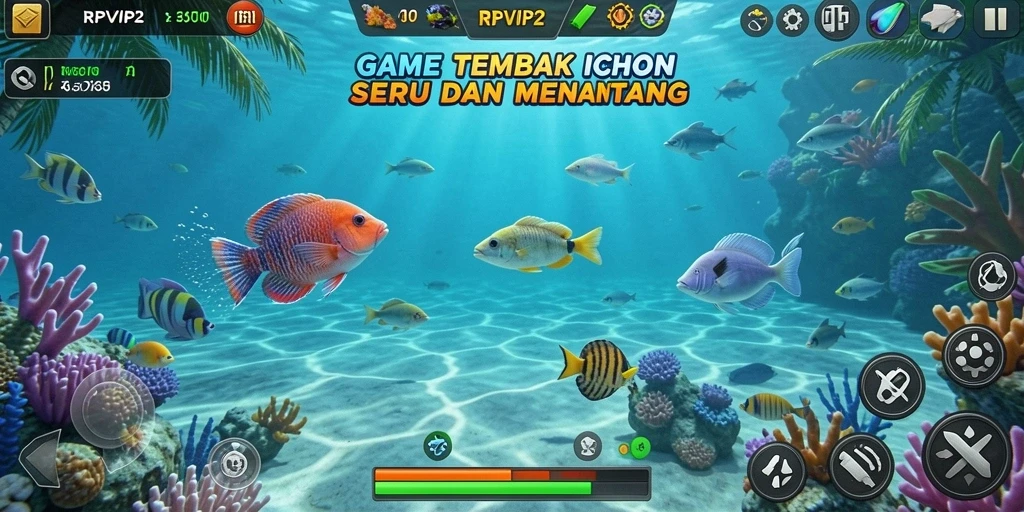 Screenshot RPVIP2 menampilkan aksi seru berburu ikan di laut.